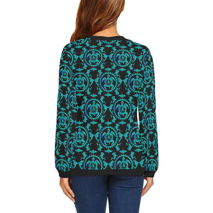 turquoise Tribal Sea Turtle Hawaiian Women Long Sleeve Sweatshirt-JorJune