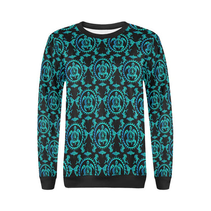 turquoise Tribal Sea Turtle Hawaiian Women Long Sleeve Sweatshirt-JorJune