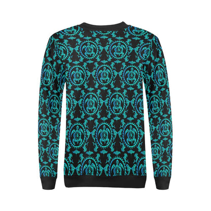 turquoise Tribal Sea Turtle Hawaiian Women Long Sleeve Sweatshirt-JorJune