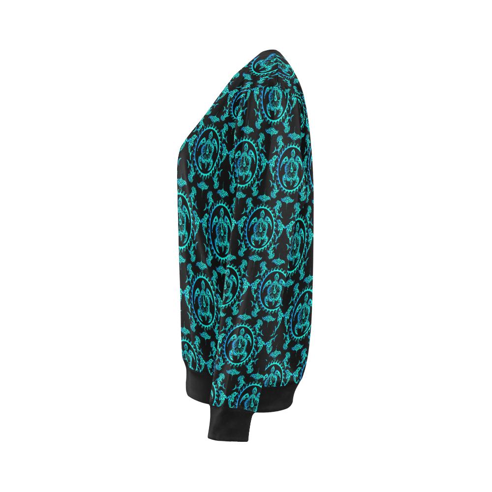 turquoise Tribal Sea Turtle Hawaiian Women Long Sleeve Sweatshirt-JorJune