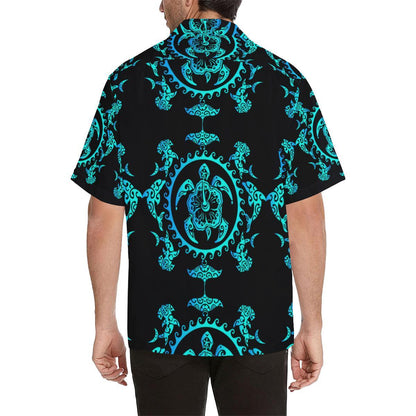 turquoise Tribal Sea Turtle Hawaiian Men's All Over Print V-Neck Shirt (Model T58)