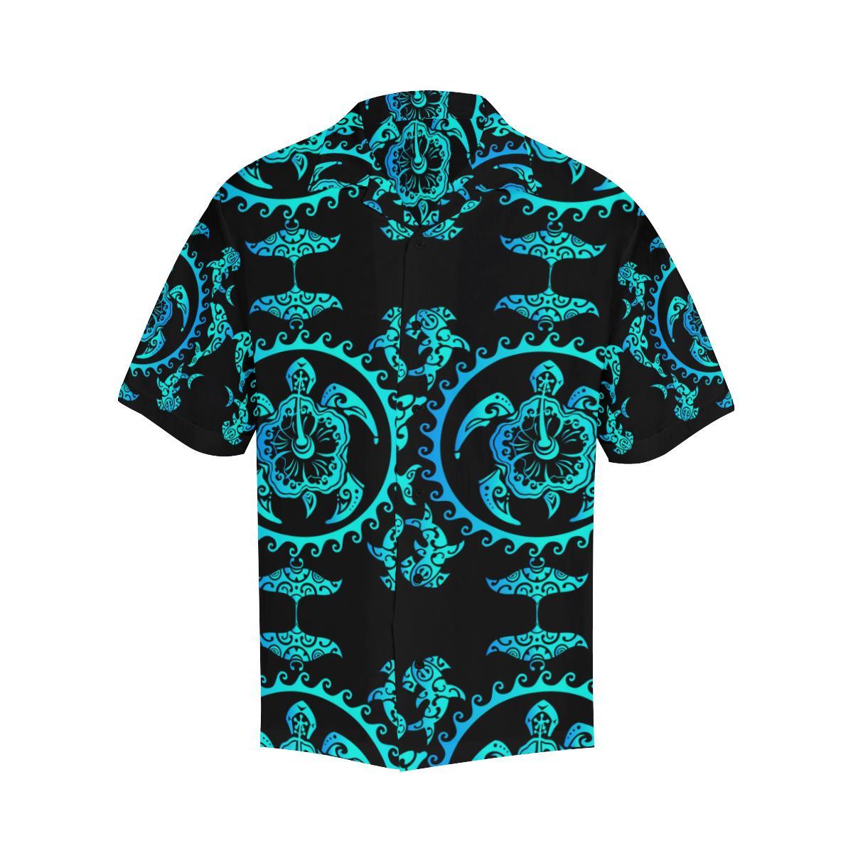 turquoise Tribal Sea Turtle Hawaiian Men's All Over Print V-Neck Shirt (Model T58)