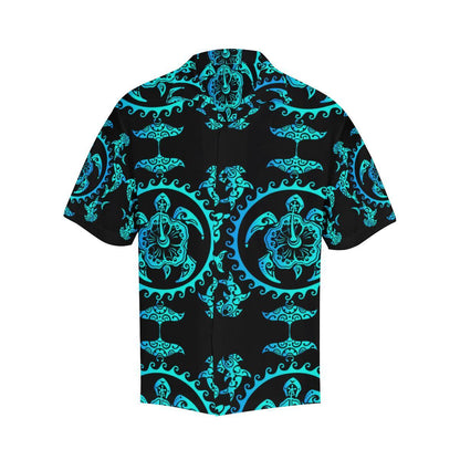 turquoise Tribal Sea Turtle Hawaiian Men's All Over Print V-Neck Shirt (Model T58)