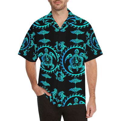 turquoise Tribal Sea Turtle Hawaiian Men's All Over Print V-Neck Shirt (Model T58)