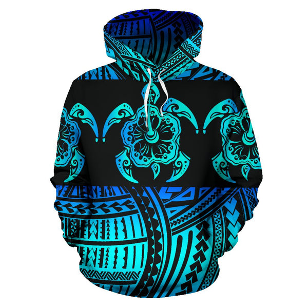 Polynesian Pride Sherpa Hoodie Turtle Hibiscus Luxury Style - Black LT7 main image 1