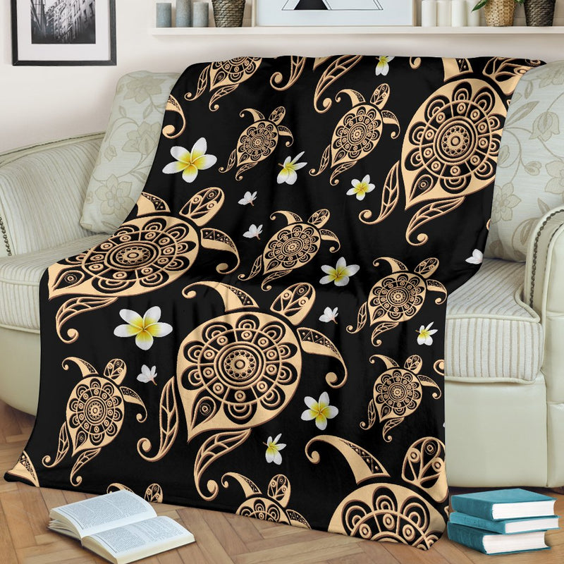 Turtle Polynesian Tribal Hawaiian Fleece Blanket