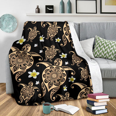 Turtle Polynesian Tribal Hawaiian Fleece Blanket