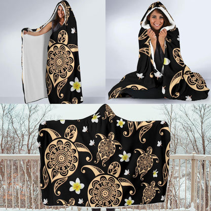 Turtle Polynesian Tribal Hawaiian Hooded Blanket-JORJUNE.COM