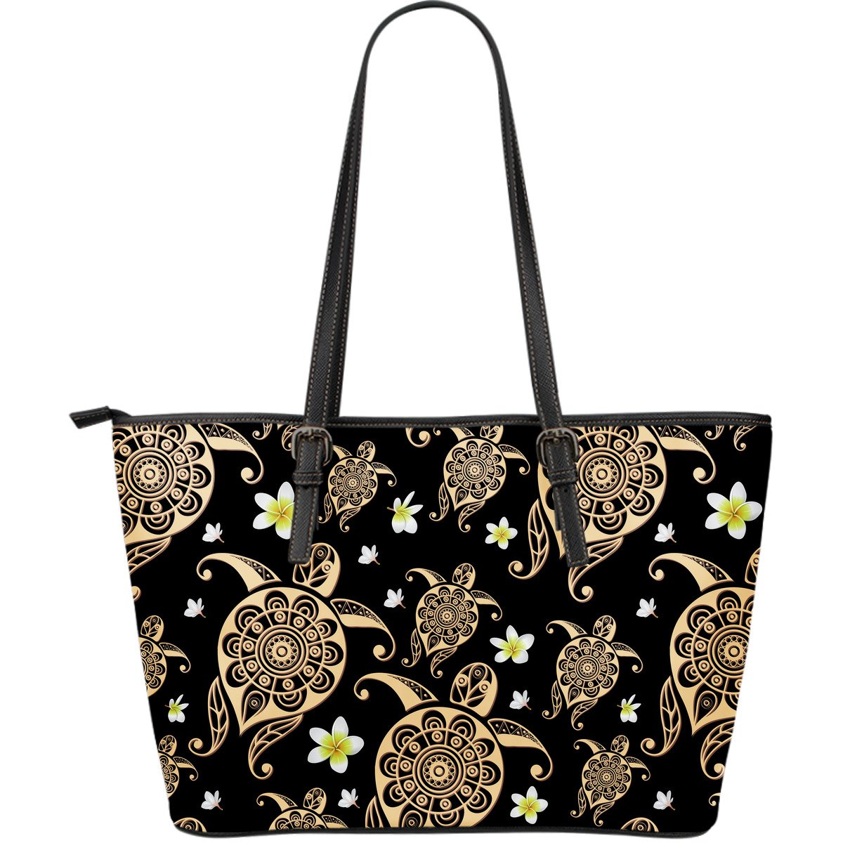 Turtle Polynesian Tribal Hawaiian Large Leather Tote Bag