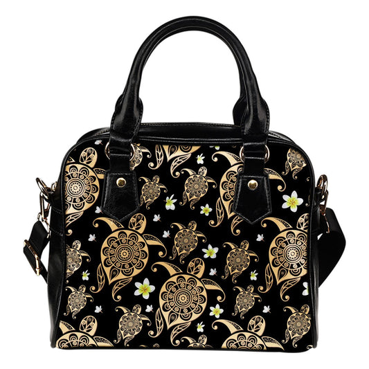 Turtle Polynesian Tribal Hawaiian Leather Shoulder Handbag