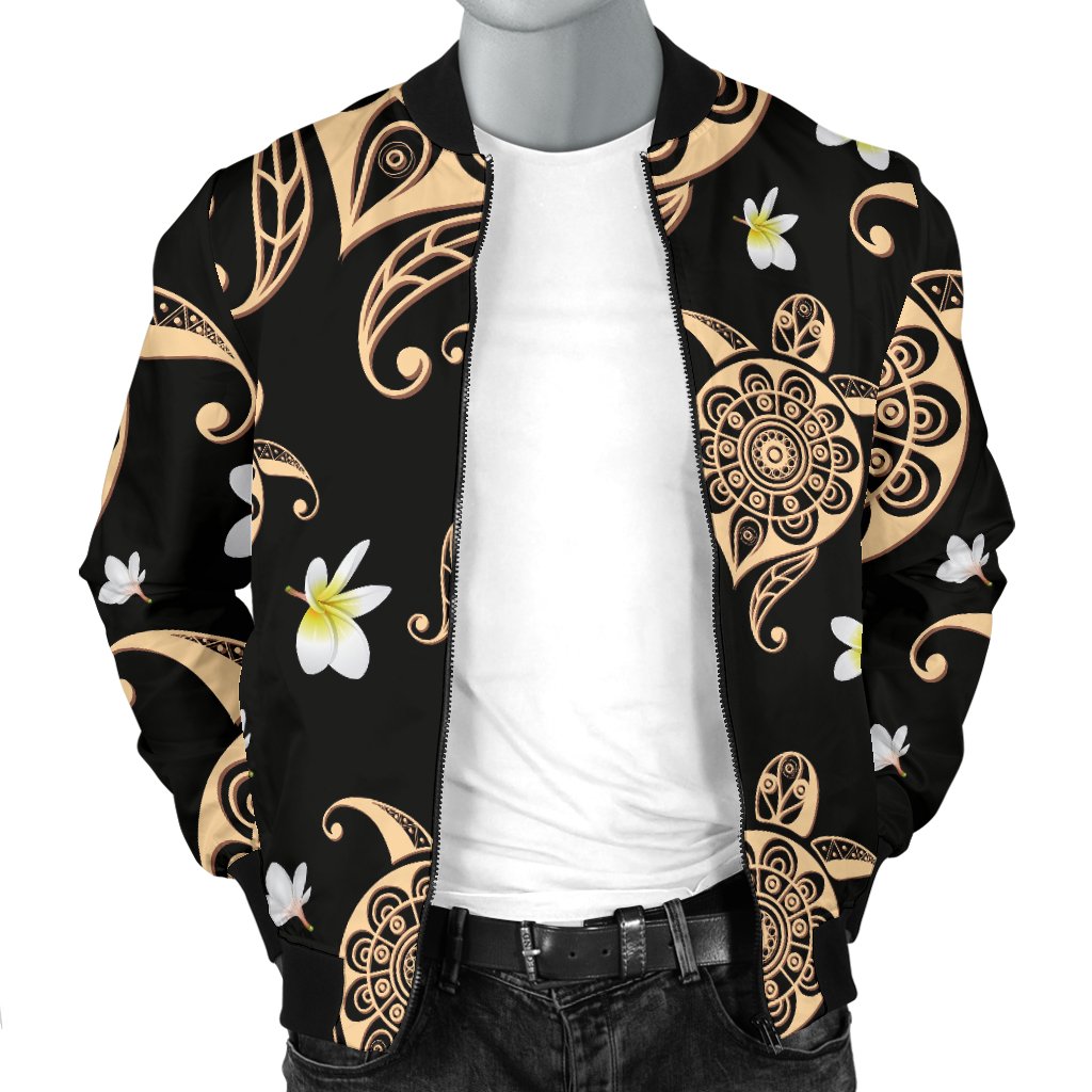 Turtle Polynesian Tribal Hawaiian Men Casual Bomber Jacket