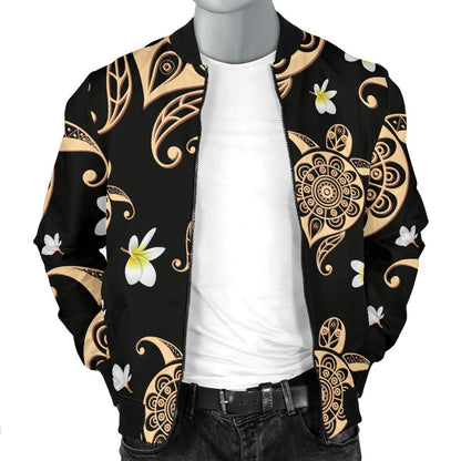 Turtle Polynesian Tribal Hawaiian Men Casual Bomber Jacket