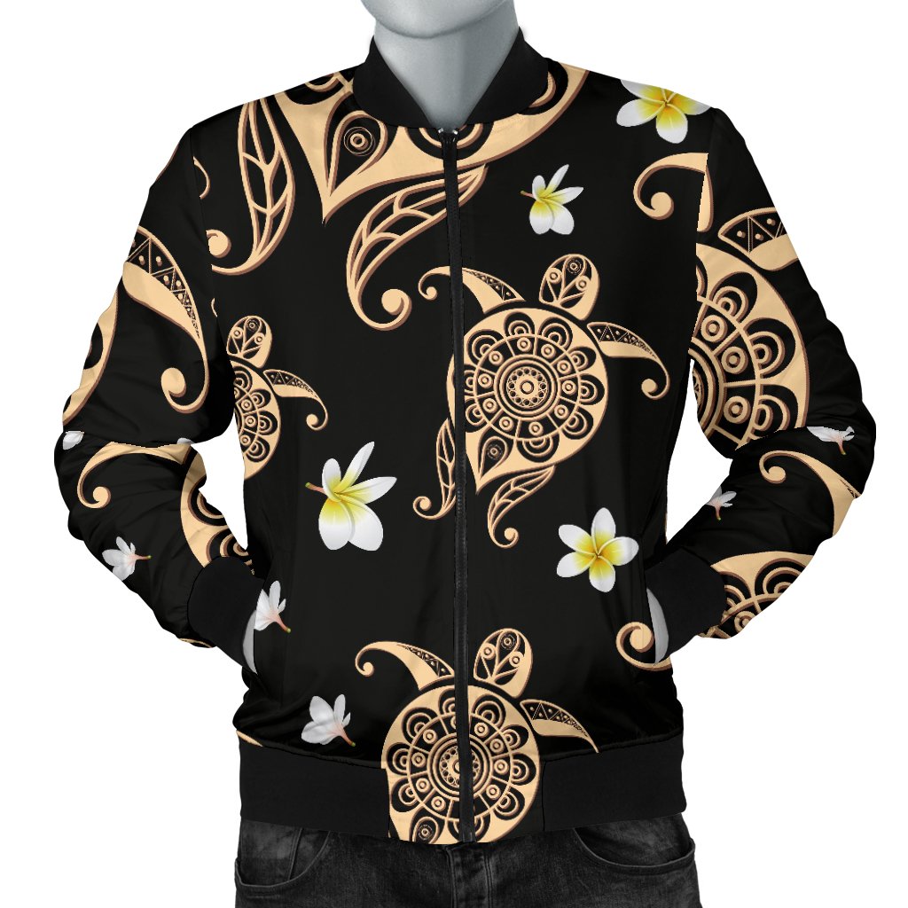 Turtle Polynesian Tribal Hawaiian Men Casual Bomber Jacket