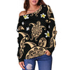 Turtle Polynesian Tribal Hawaiian Off Shoulder Sweatshirt