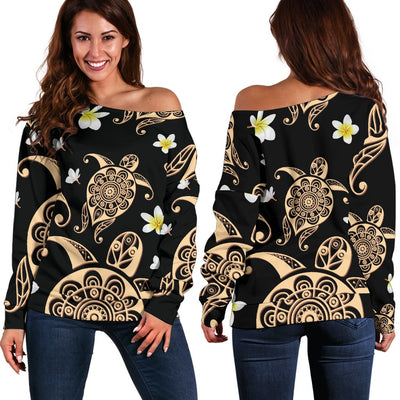 Turtle Polynesian Tribal Hawaiian Off Shoulder Sweatshirt