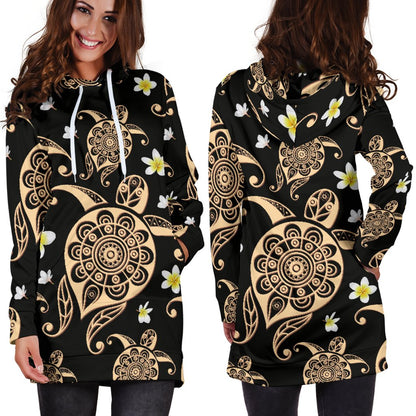 Turtle Polynesian Tribal Hawaiian Women Hoodie Dress