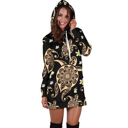 Turtle Polynesian Tribal Hawaiian Women Hoodie Dress
