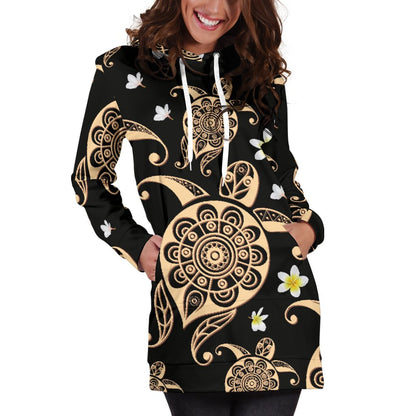 Turtle Polynesian Tribal Hawaiian Women Hoodie Dress