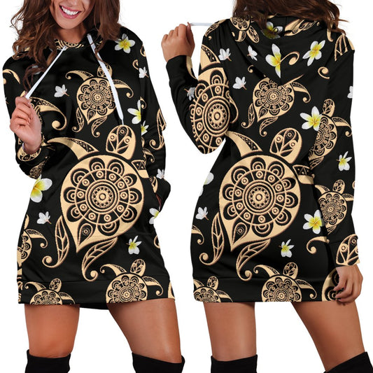 Turtle Polynesian Tribal Hawaiian Women Hoodie Dress