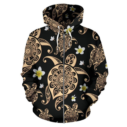 Tribal Polynesian Sea turtle Hawaiian Women Men Zip Up Hoodie
