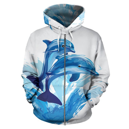 Two Dolphin All Over Zip Up Hoodie
