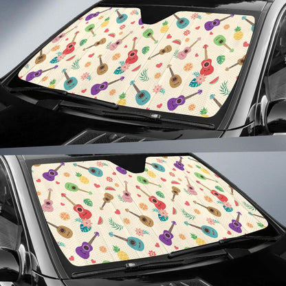 Ukulele Pattern Print Design 01 Car Sun Shades-JORJUNE.COM