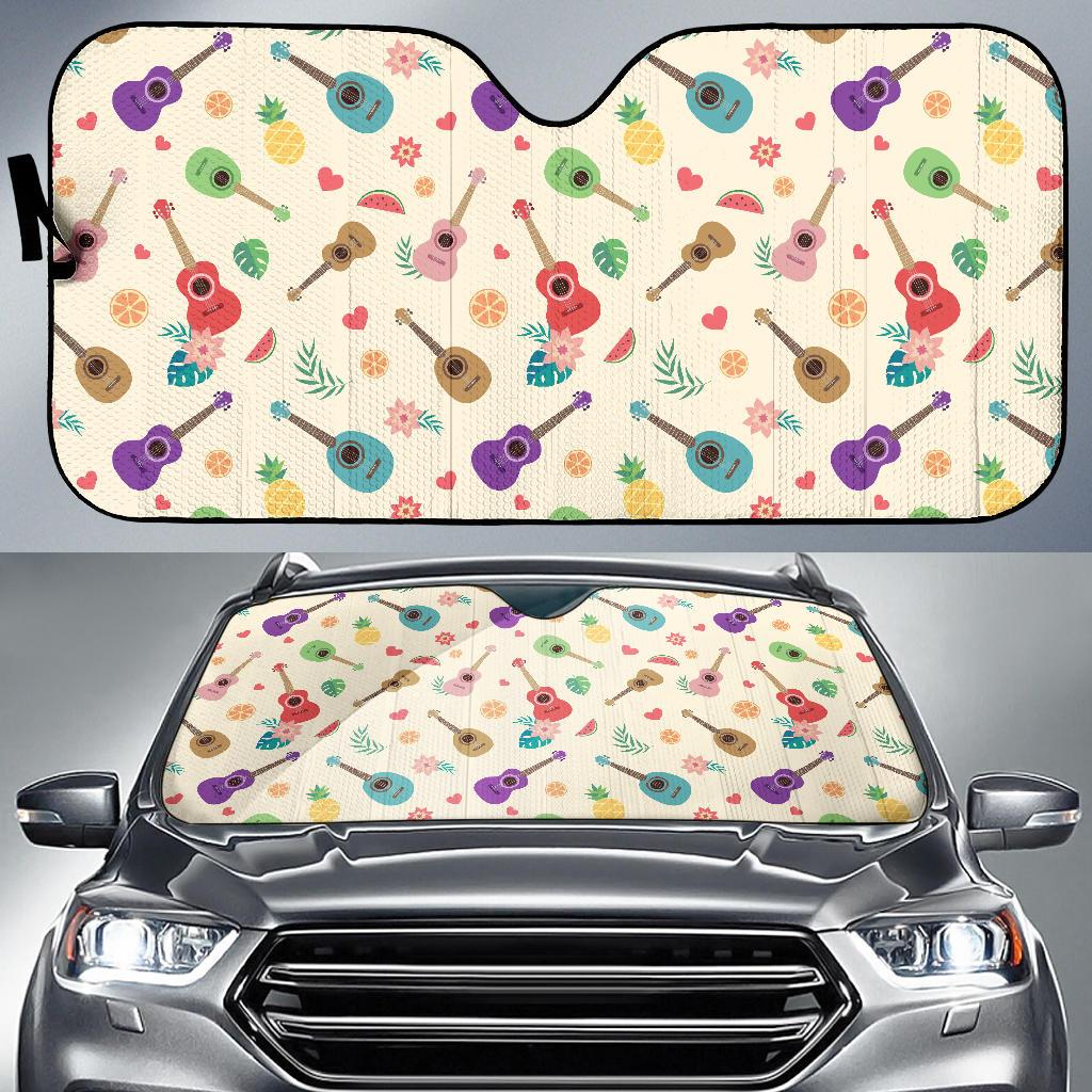 Ukulele Pattern Print Design 01 Car Sun Shades-JORJUNE.COM