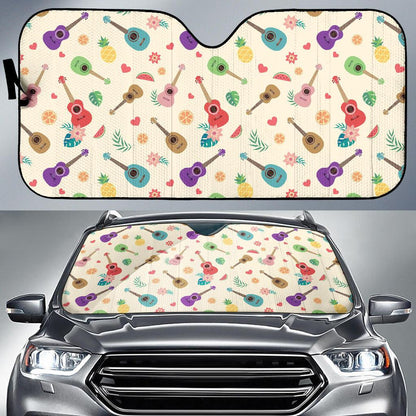 Ukulele Pattern Print Design 01 Car Sun Shades-JORJUNE.COM