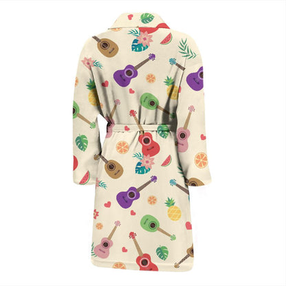Ukulele Pattern Print Design 01 Men Bathrobe-JORJUNE.COM