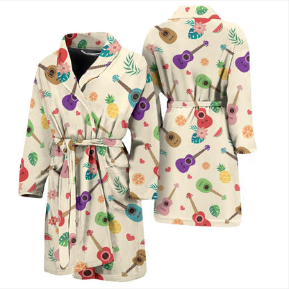 Ukulele Pattern Print Design 01 Men Bathrobe-JORJUNE.COM