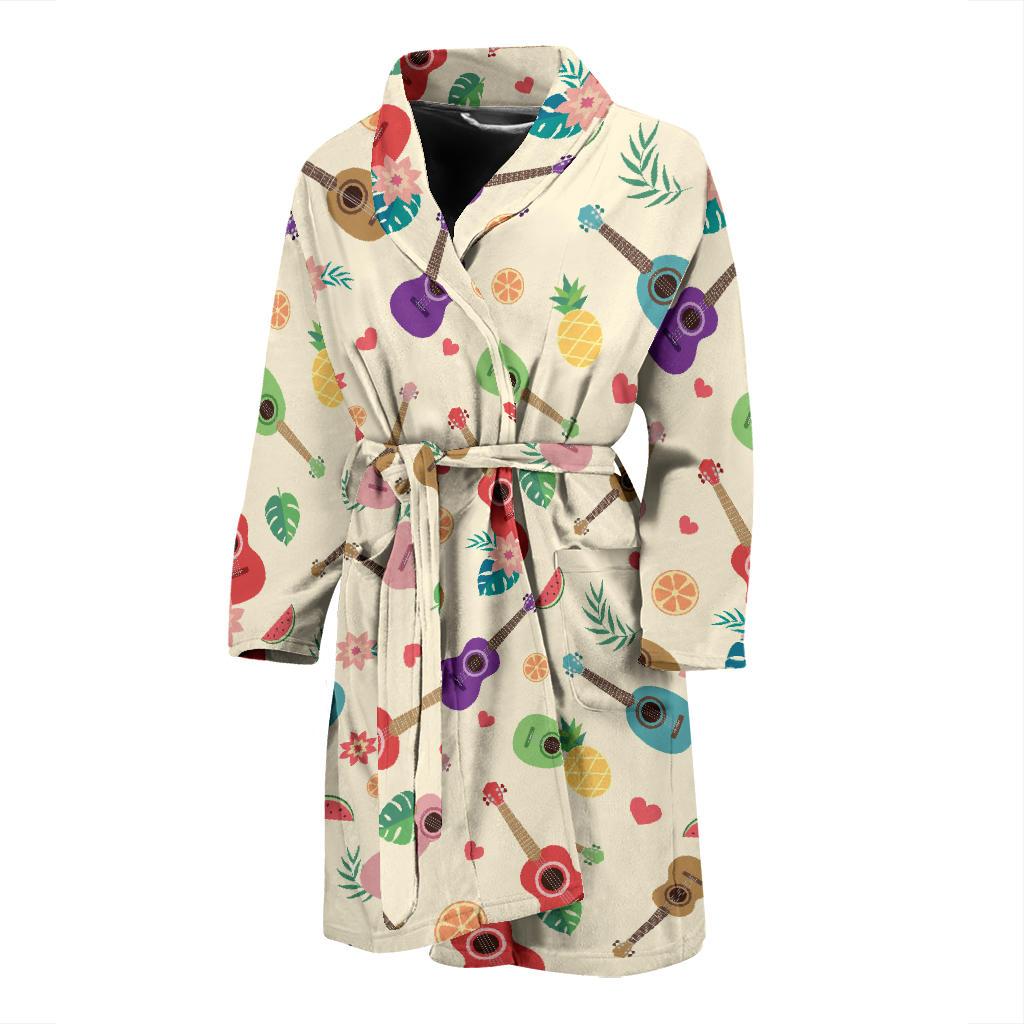 Ukulele Pattern Print Design 01 Men Bathrobe-JORJUNE.COM