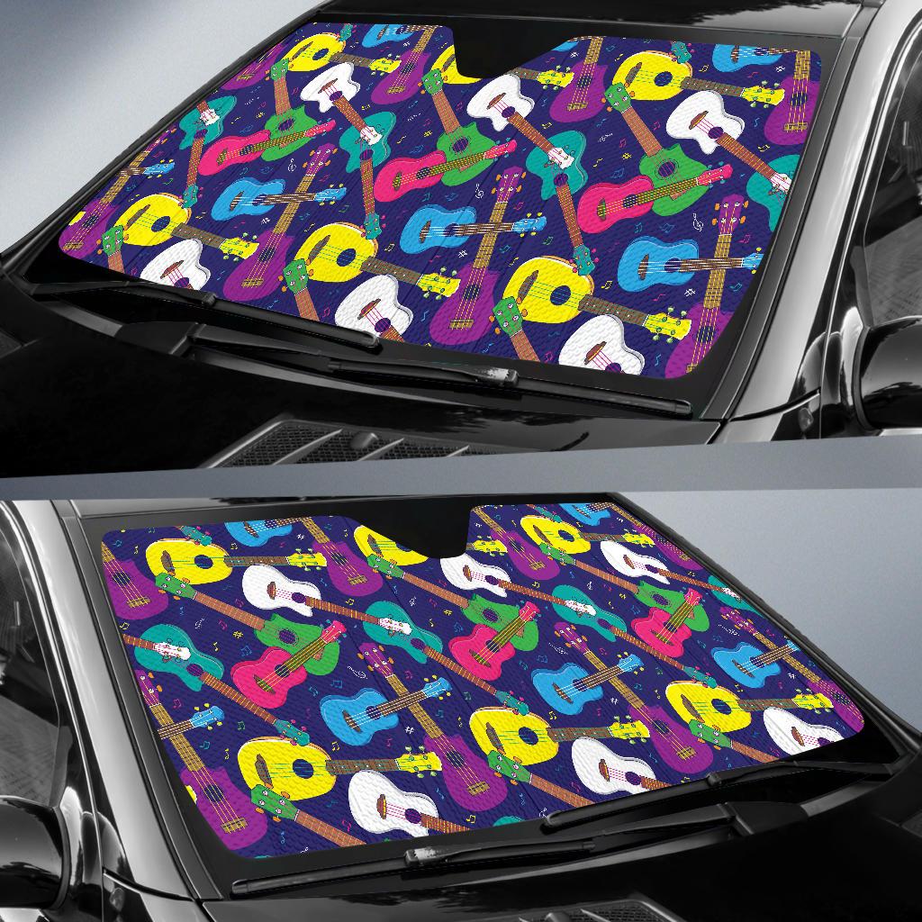 Ukulele Pattern Print Design 02 Car Sun Shades-JORJUNE.COM