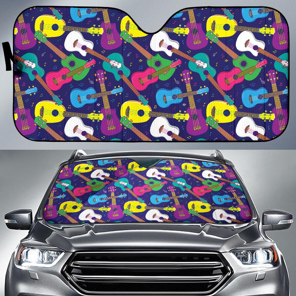 Ukulele Pattern Print Design 02 Car Sun Shades-JORJUNE.COM