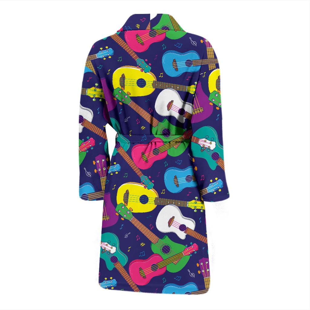 Ukulele Pattern Print Design 02 Men Bathrobe-JORJUNE.COM