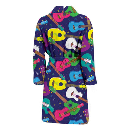 Ukulele Pattern Print Design 02 Men Bathrobe-JORJUNE.COM