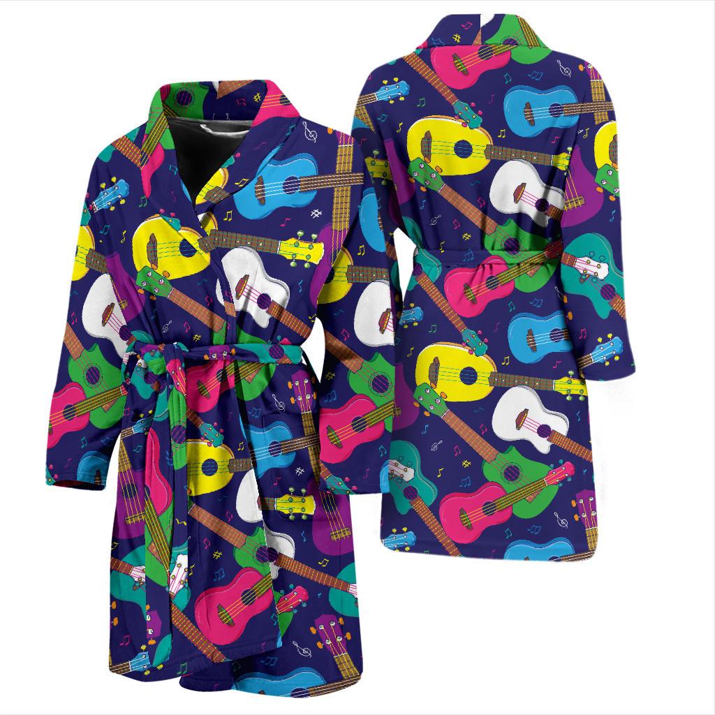 Ukulele Pattern Print Design 02 Men Bathrobe-JORJUNE.COM