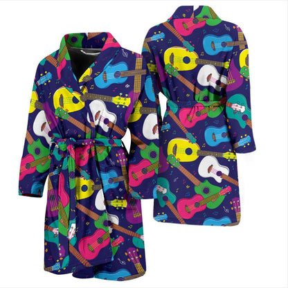 Ukulele Pattern Print Design 02 Men Bathrobe-JORJUNE.COM