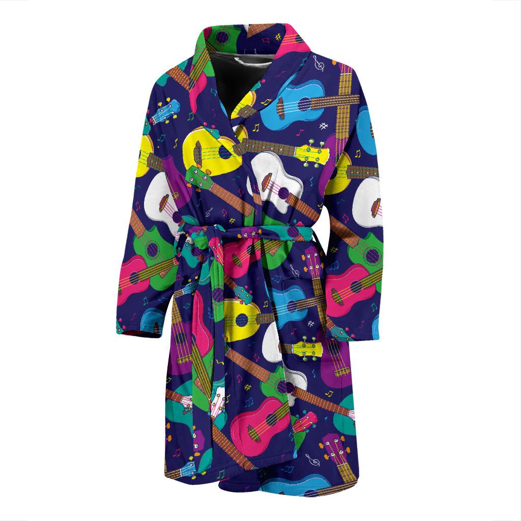 Ukulele Pattern Print Design 02 Men Bathrobe-JORJUNE.COM