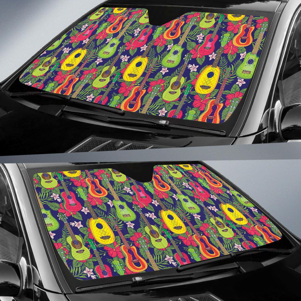 Ukulele Tropical Pattern Print Design 03 Car Sun Shades-JORJUNE.COM
