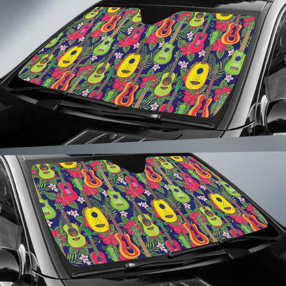 Ukulele Tropical Pattern Print Design 03 Car Sun Shades-JORJUNE.COM