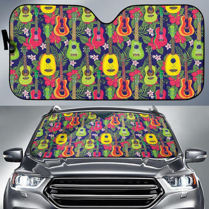 Ukulele Tropical Pattern Print Design 03 Car Sun Shades-JORJUNE.COM
