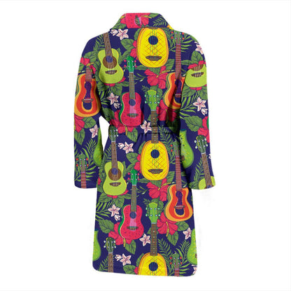 Ukulele Tropical Pattern Print Design 03 Men Bathrobe-JORJUNE.COM