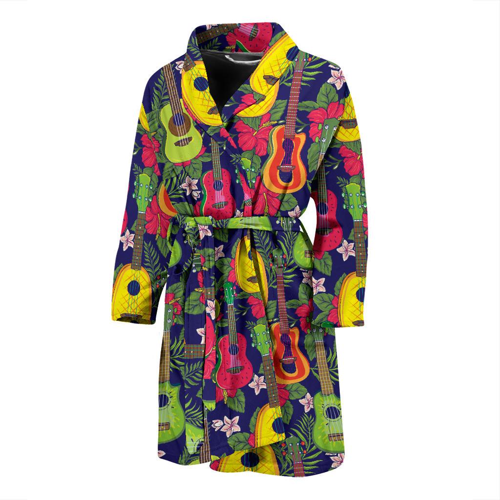 Ukulele Tropical Pattern Print Design 03 Men Bathrobe-JORJUNE.COM