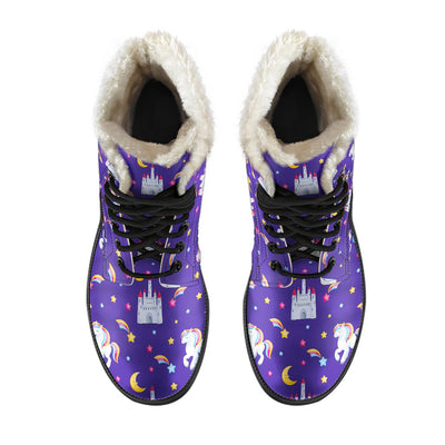 Unicorn Castle Faux Fur Leather Boots