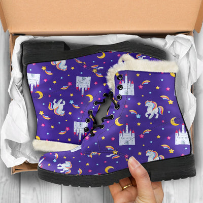 Unicorn Castle Faux Fur Leather Boots