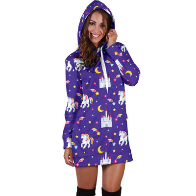 Unicorn Casttle Women Hoodie Dress