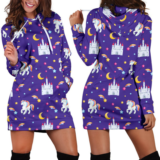 Unicorn Casttle Women Hoodie Dress