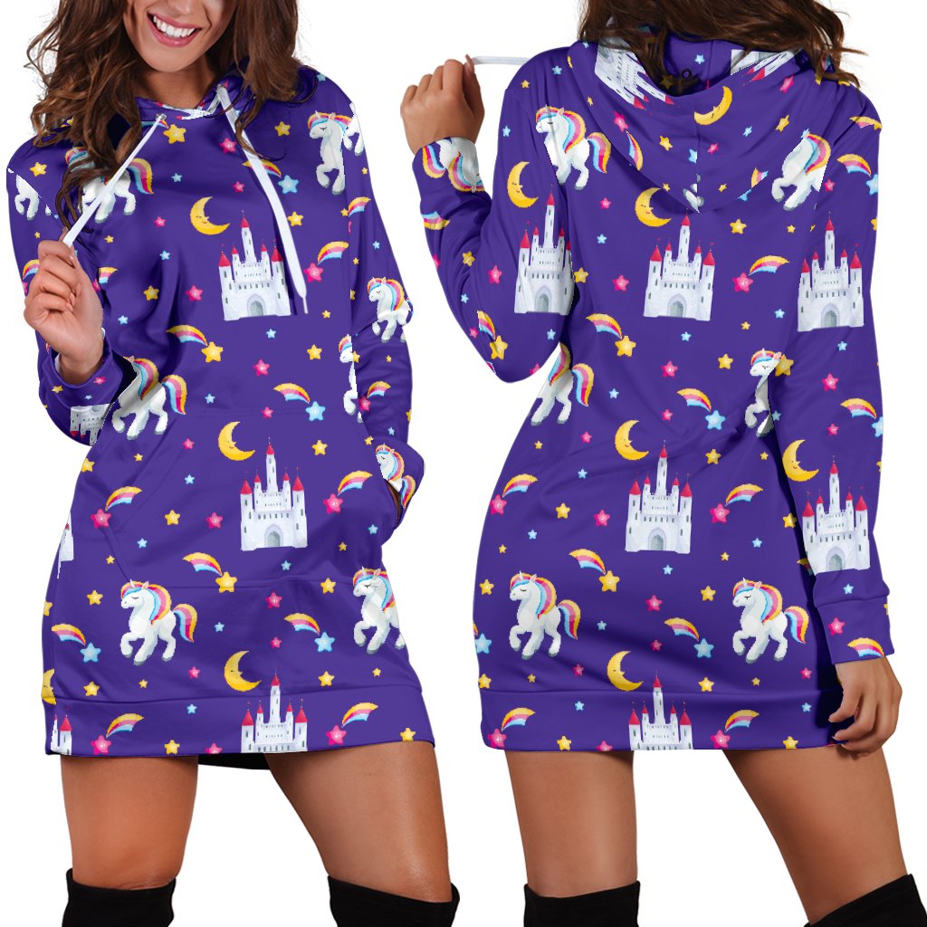 Unicorn Casttle Women Hoodie Dress