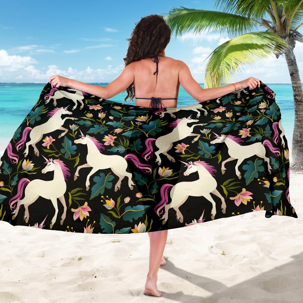 Unicorn in Floral Beach Sarong Pareo Wrap