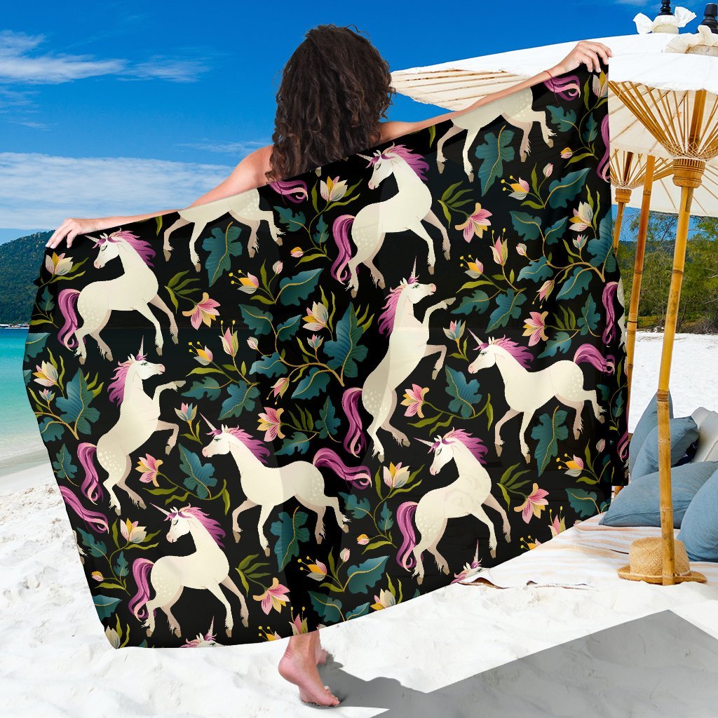 Unicorn in Floral Beach Sarong Pareo Wrap